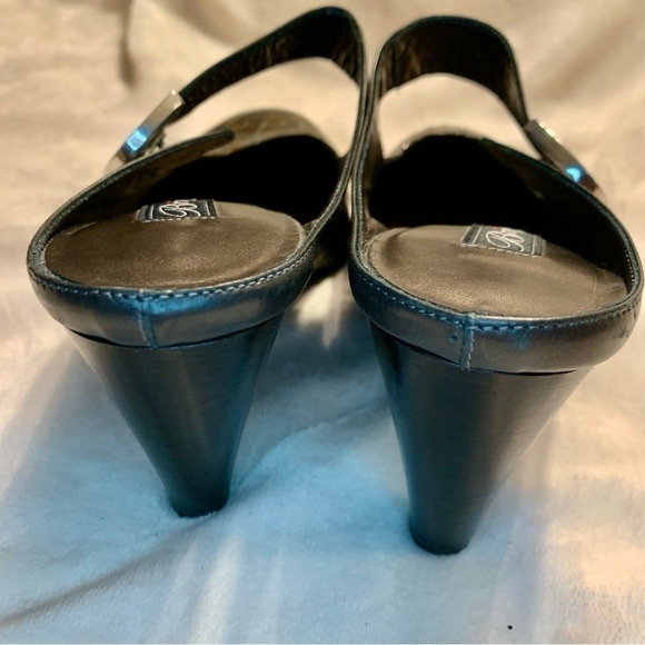 NEW Brighton Beau Mules Sz 7.5 Italy Patent Leather Olive Bronze Crocodile - Picture 11 of 16